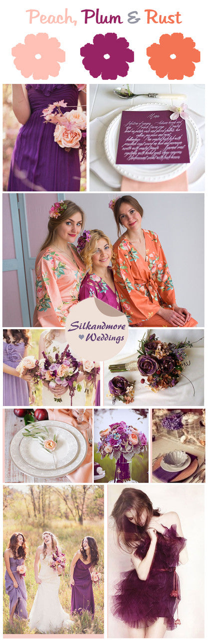 Peach, Plum and Rust Wedding Color Robes- Premium Rayon Collection