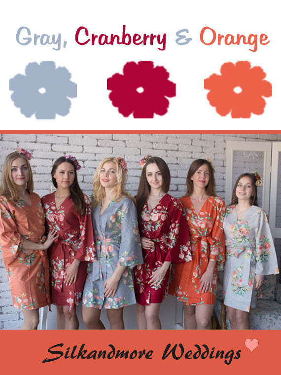 Gray, Cranberry and Orange Wedding Color Robes- Premium Rayon Collection