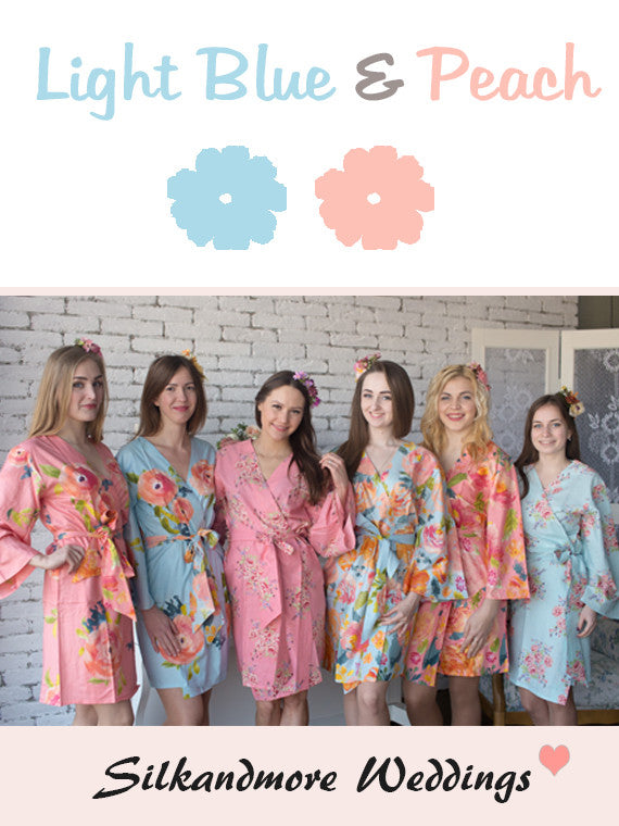 Light Blue and Peach Wedding Color Robes - Premium Rayon Collection