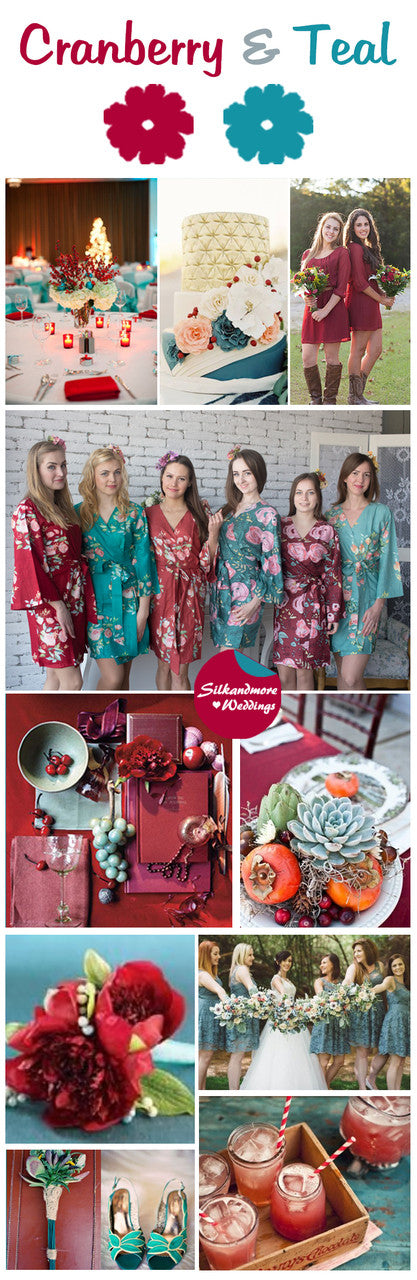 Cranberry and Teal Wedding Color Robes - Premium Rayon Collection