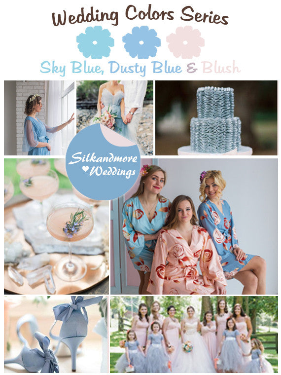 Sky Blue, Dusty Blue and Blush Wedding Colors Palette