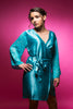 Turquoise Luxurious Silk Robe with Silk Chiffon Devore Sleeves