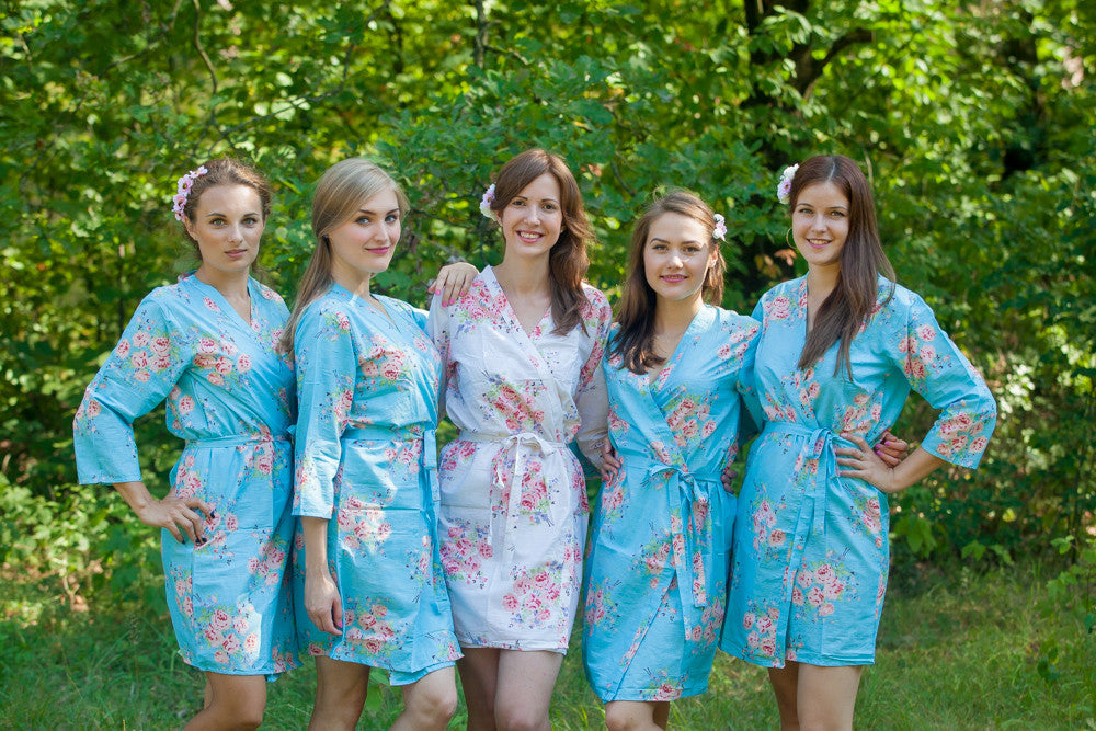 Blue Faded Floral Robes for bridesmaids