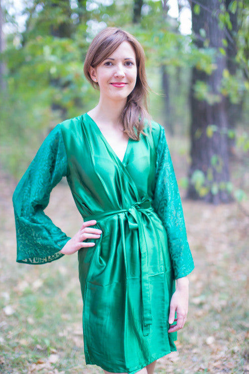 Emerald Green Luxurious Silk Robe with Silk Chiffon Devore Sleeves