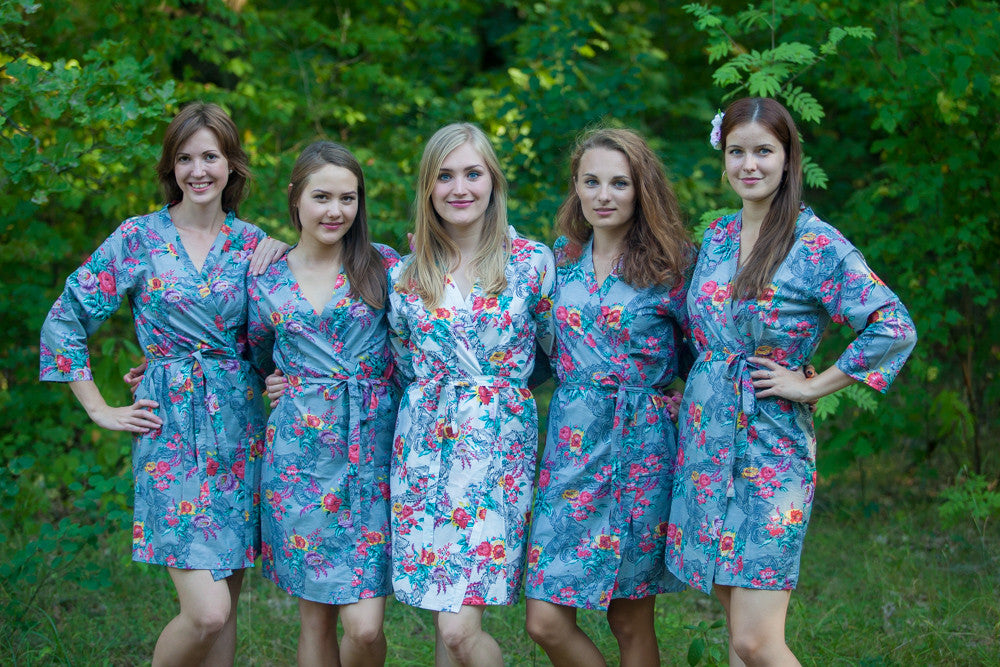 Gray Cute Bows pattered Robes for bridesmaids | Getting Ready Bridal Robes