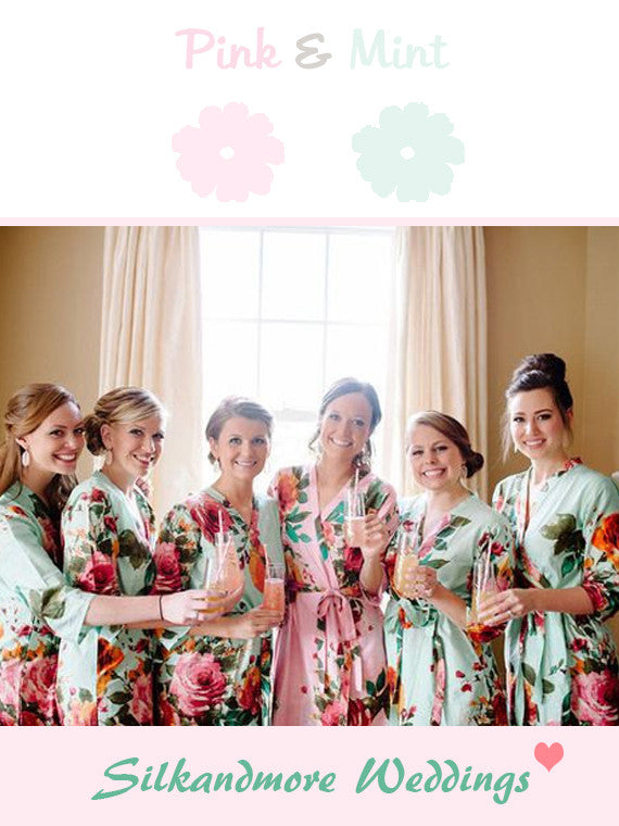 Mint and Soft Pink Wedding Color Robes robesbysilkandmore
