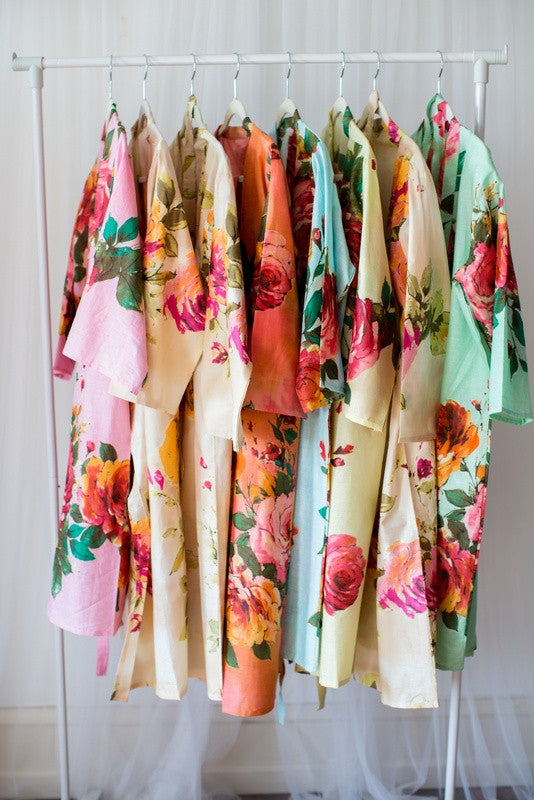 Mismatched Large Floral Blossom Robes in soft tones