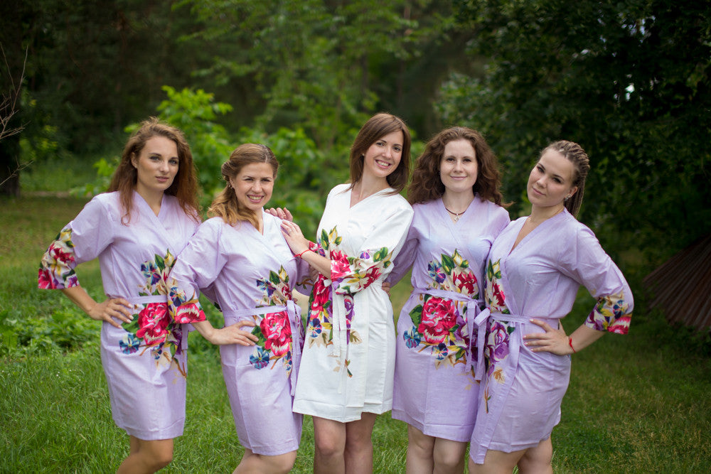 Lilac One long flower pattered Robes for bridesmaids | Getting Ready Bridal Robes