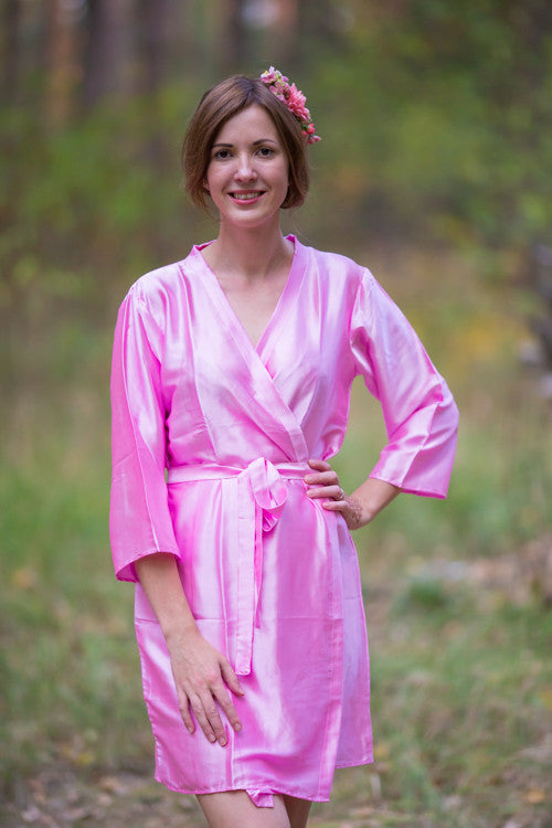 Plain Silk Robes for bridesmaids - Solid Dark Pink Color | Getting Ready Bridal Robes