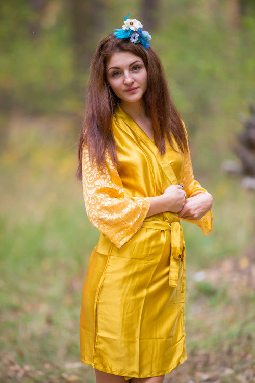 Gold Luxurious Silk Robe with Silk Chiffon Devore Sleeves