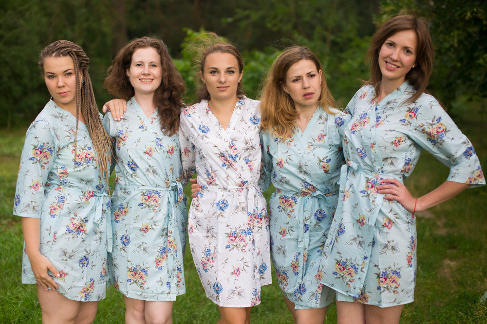 Light Blue Romantic Floral pattered Robes for bridesmaids | Getting Ready Bridal Robes