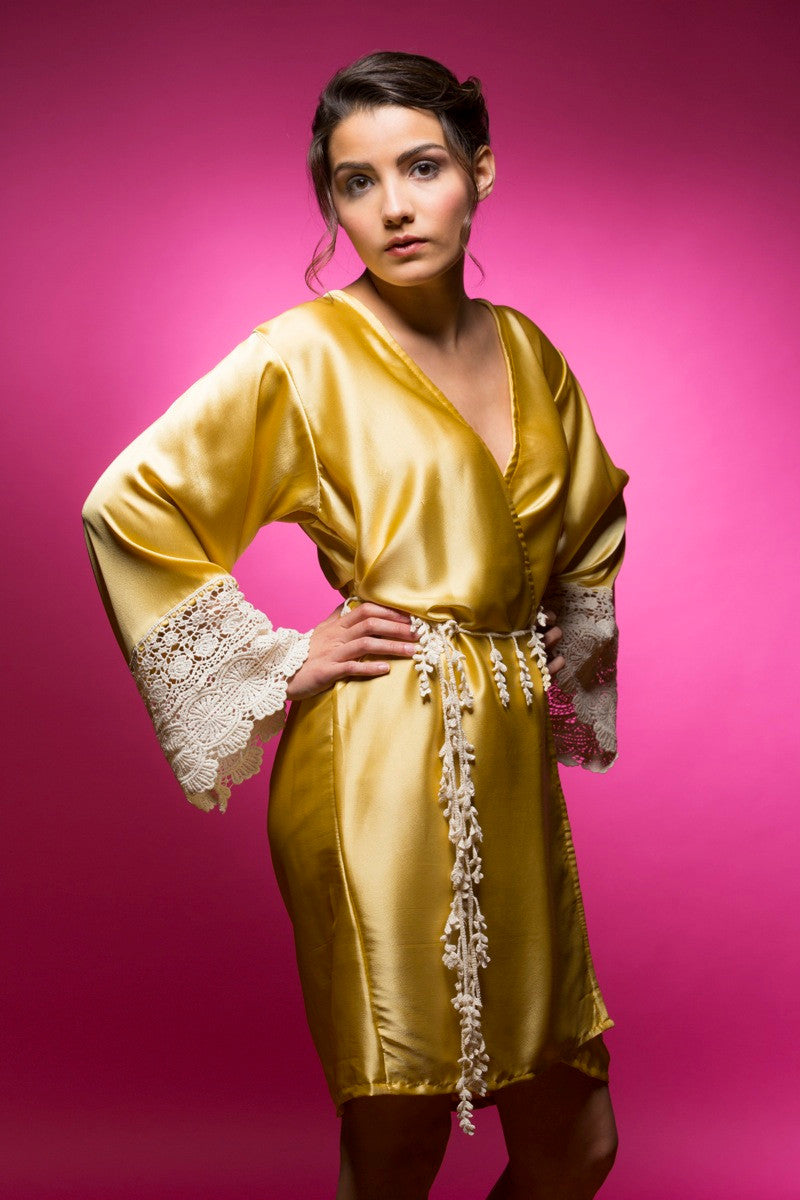 Gold Silk Lace Bridesmaids Robe