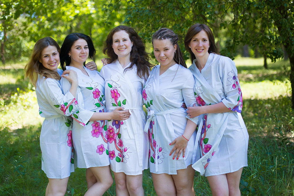 Light Blue Swirly Floral Vine Robes for bridesmaids