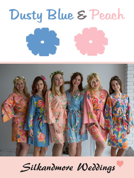 Dusty Blue and Peach Wedding Color Robes - Premium Rayon Collection