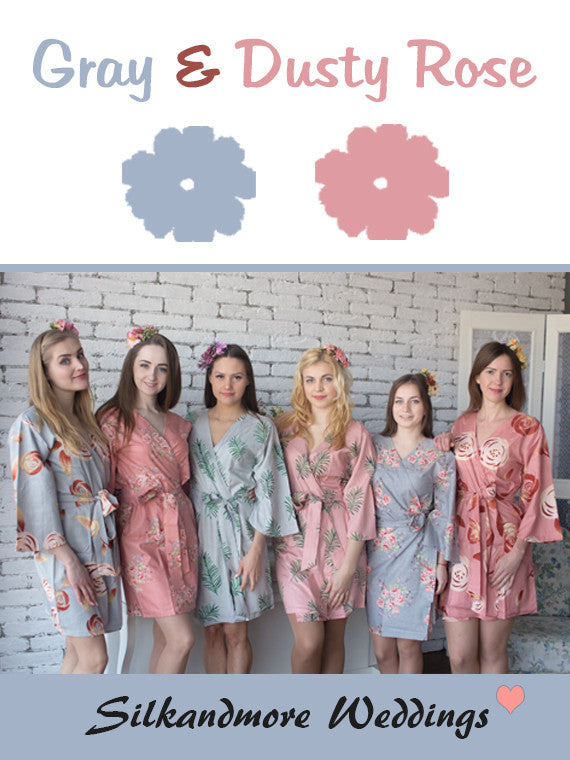 Gray and Dusty Rose Wedding Color Robes - Premium Rayon Collection