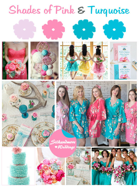 Shades of Pink and Turquoise Wedding Color Robes - Premium Rayon Collection