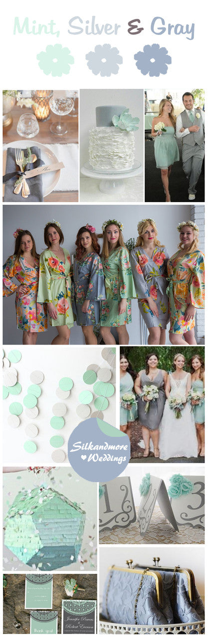 Mint, Silver and Gray Wedding Color Robes - Premium Rayon Collection