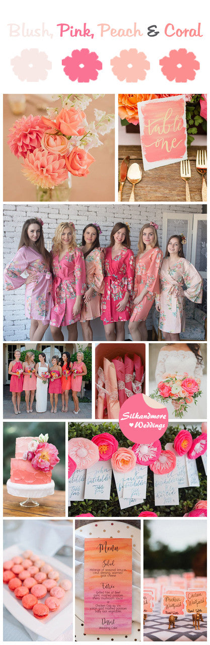Blush, Pink, Peach and Coral Wedding Color Robes - Premium Rayon Collection