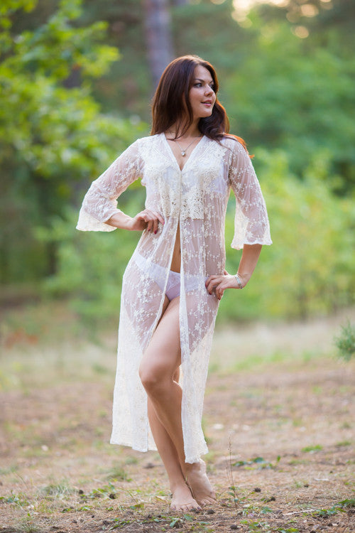 Oh Andrea Ivory Lace Bridal Boudoir Robe