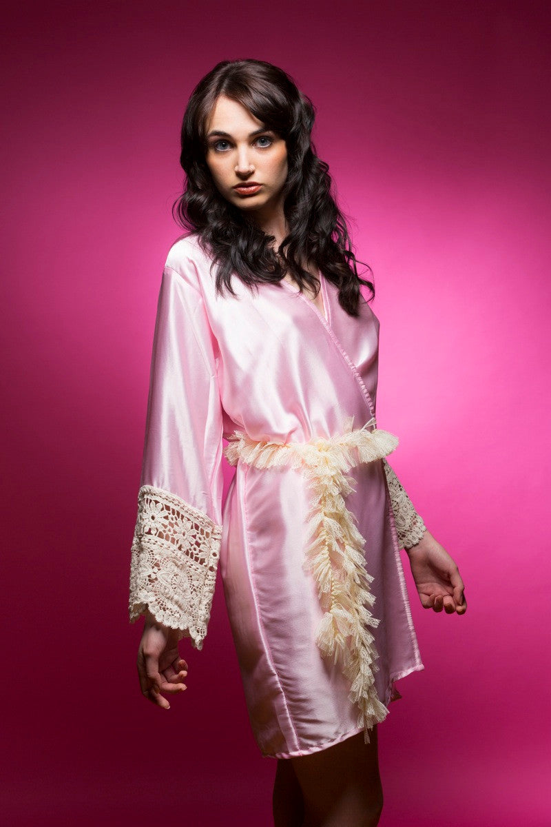 Pink and Peach Luxurious Silk Lace Robes