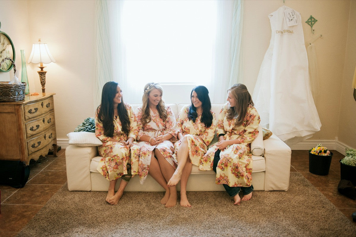 Light Yellow Floral Posy Robes for bridesmaids | Getting Ready Bridal Robes