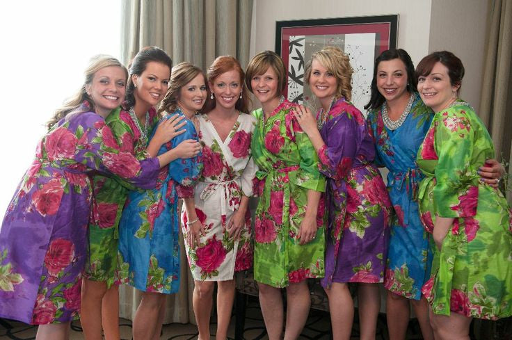 Mismatched Large Fuchsia Floral Blossom Robes in bright tones
