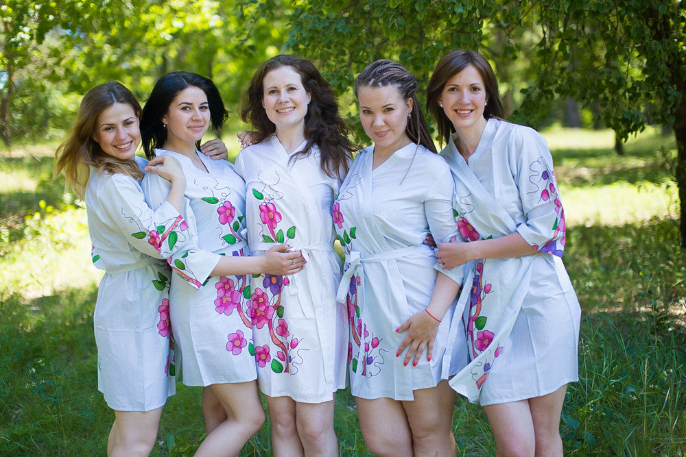 Light Blue Swirly Floral Vine Robes for bridesmaids