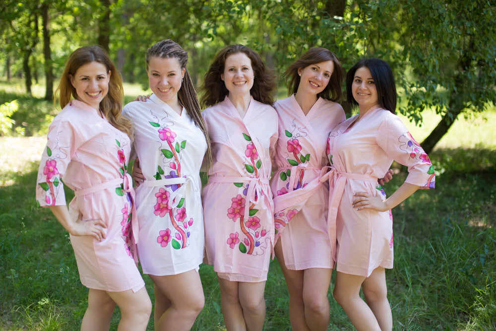 Pink Swirly Floral Vine Robes for bridesmaids