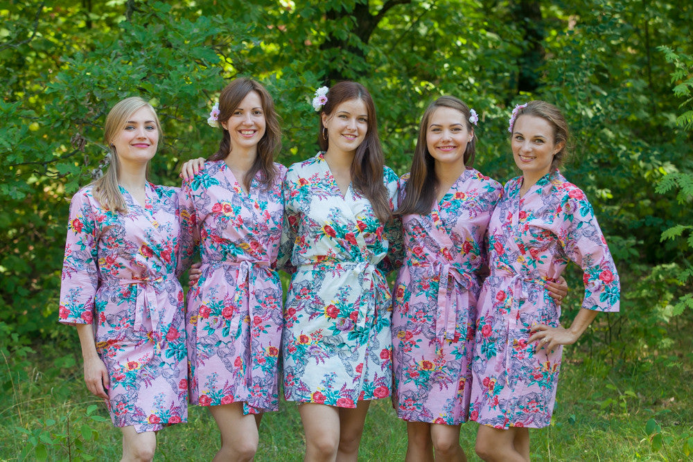 Pink Cute Bows pattered Robes for bridesmaids | Getting Ready Bridal Robes