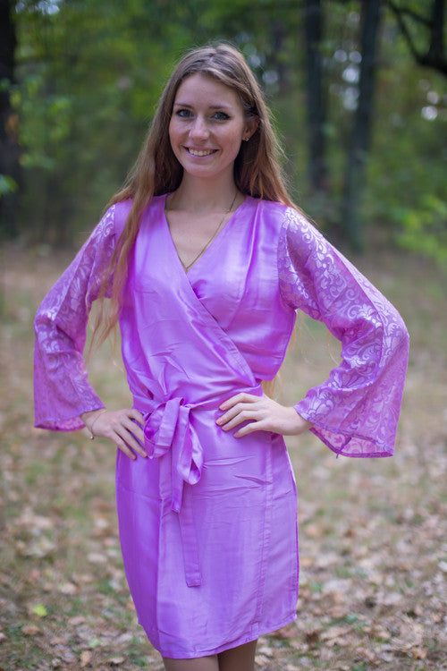 Lilac Luxurious Silk Robe with Silk Chiffon Devore Sleeves