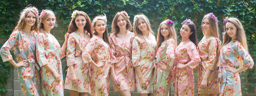 Mismatched Floral Posy1 Robes in soft tones