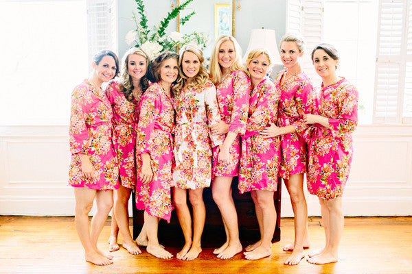 Magenta Floral Posy Robes for bridesmaids