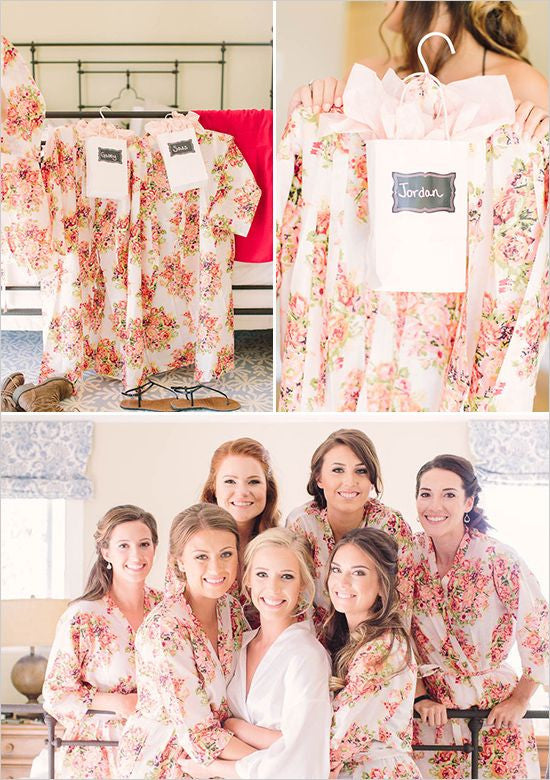 White Floral Posy Robes for bridesmaids | Getting Ready Bridal Robes