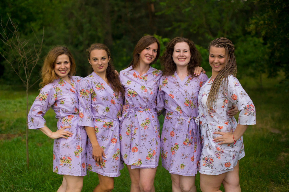 Lilac Romantic Floral pattered Robes for bridesmaids | Getting Ready Bridal Robes