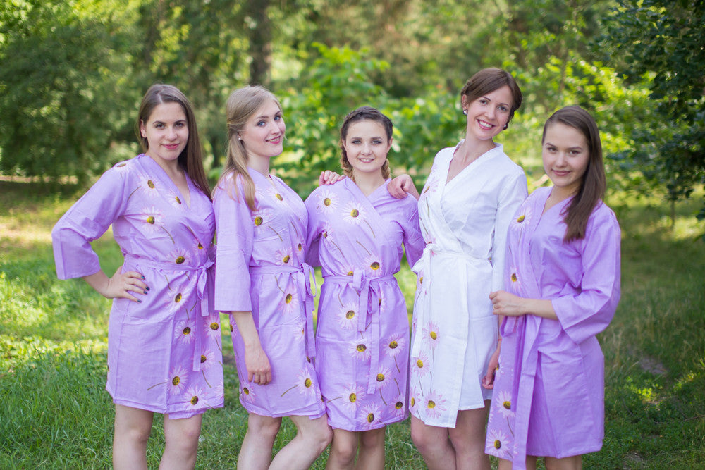 Lilac Falling Daisies pattered Robes for bridesmaids | Getting Ready Bridal Robes