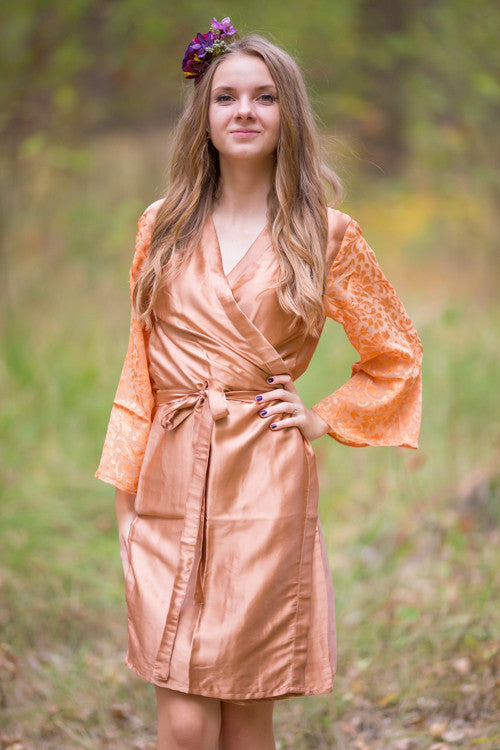 Rose Gold Luxurious Silk Robe with Silk Chiffon Devore Sleeves