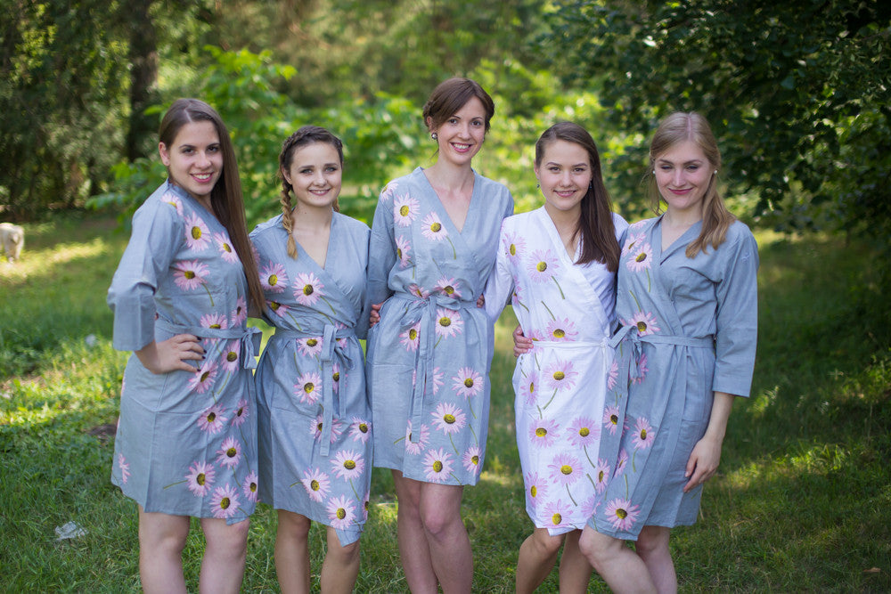 Gray bridesmaids wedding robes in floral pattern robesbysilkandmore