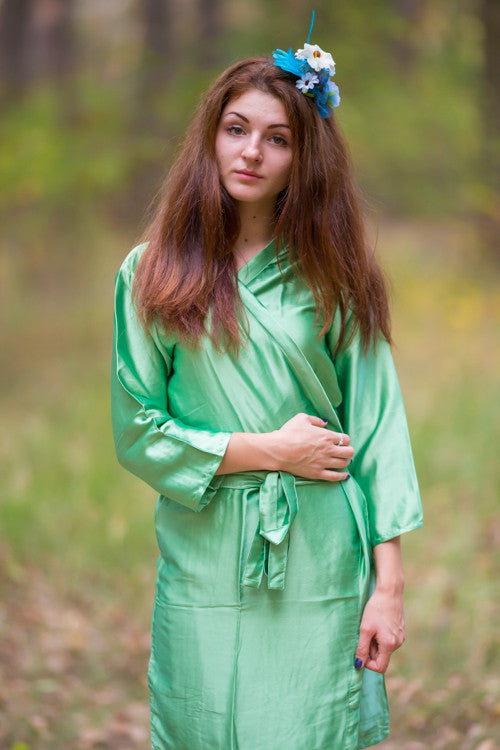 Plain Silk Robes for bridesmaids - Solid Green Color | Getting Ready Bridal Robes