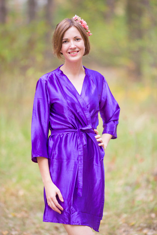 Plain Silk Robes for bridesmaids - Solid Purple Color | Getting Ready Bridal Robes