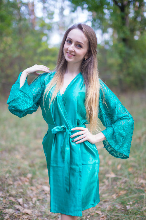 Teal Luxurious Silk Robe with Silk Chiffon Devore Sleeves