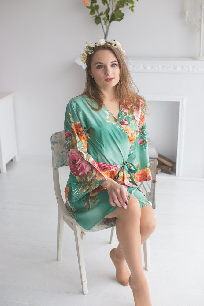 Sage Large Floral Blossom Robes for bridesmaids | Getting Ready Bridal Robes