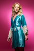 Turquoise Blue Silk Lace Bridesmaids Robe