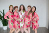 Coral Large Fuchsia Floral Blossoms Robes for bridesmaids | Getting Ready Bridal Robes