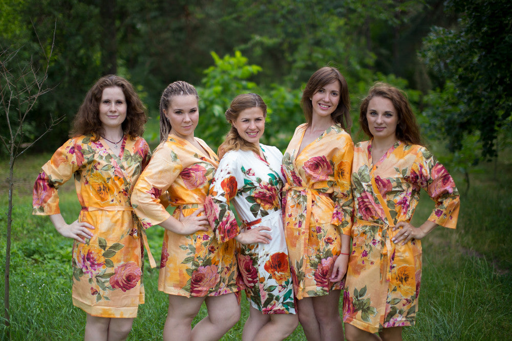 Peach Large Floral Blossom Robes for bridesmaids | Getting Ready Bridal Robes