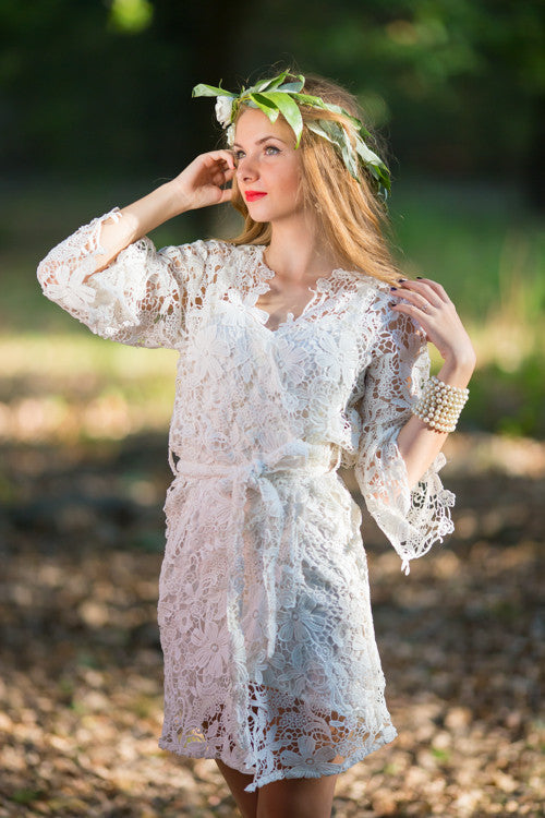 Oh Olivia White Floral Lace Bridal Robe