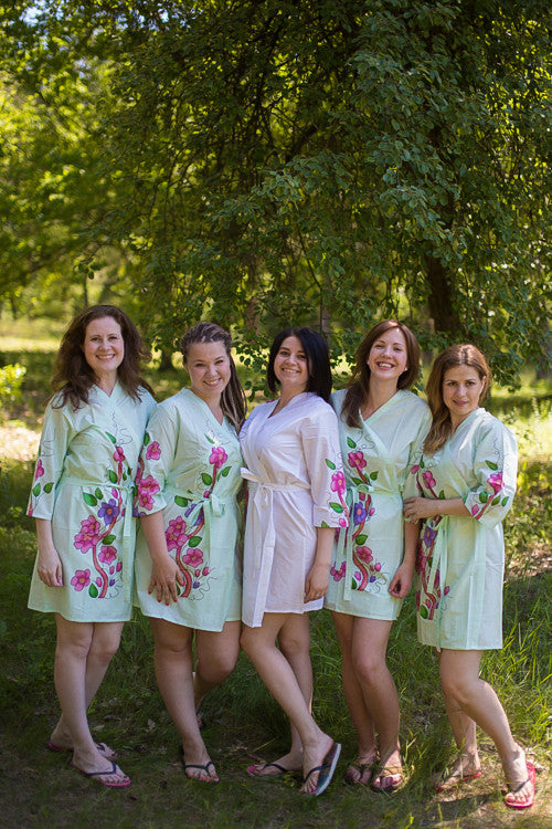 Mint Swirly Floral Vine Robes for bridesmaids
