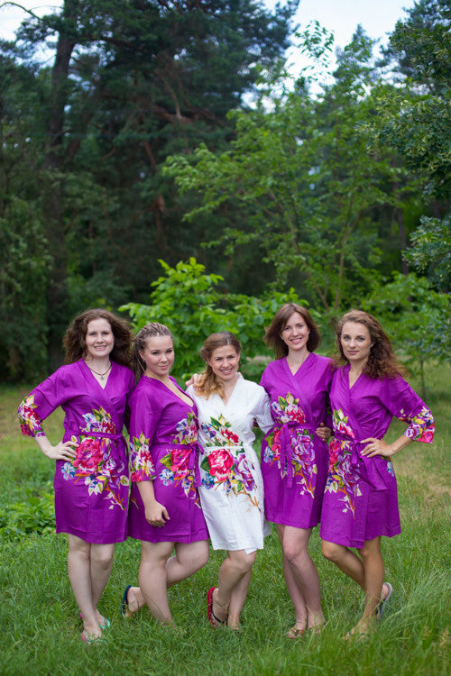 Purple One long flower pattered Robes for bridesmaids | Getting Ready Bridal Robes