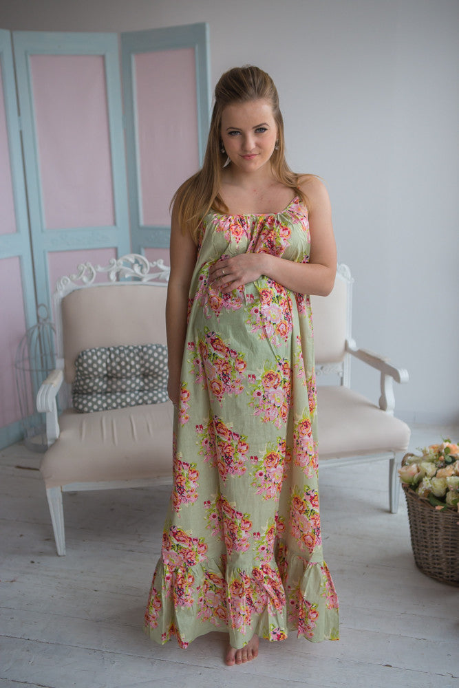 Mommies in Sage Floral Night Gowns