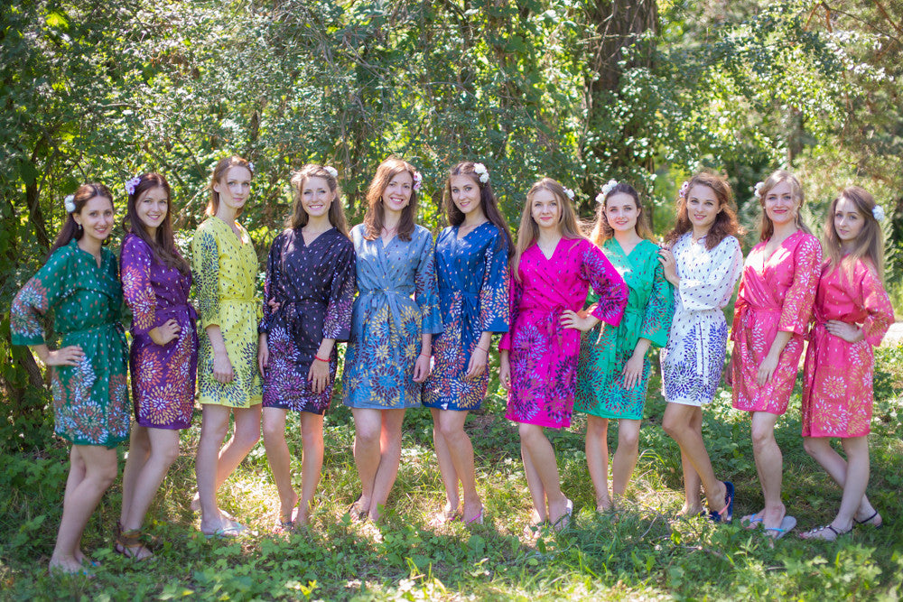Mismatched Abstract Floral Robes in bright tones