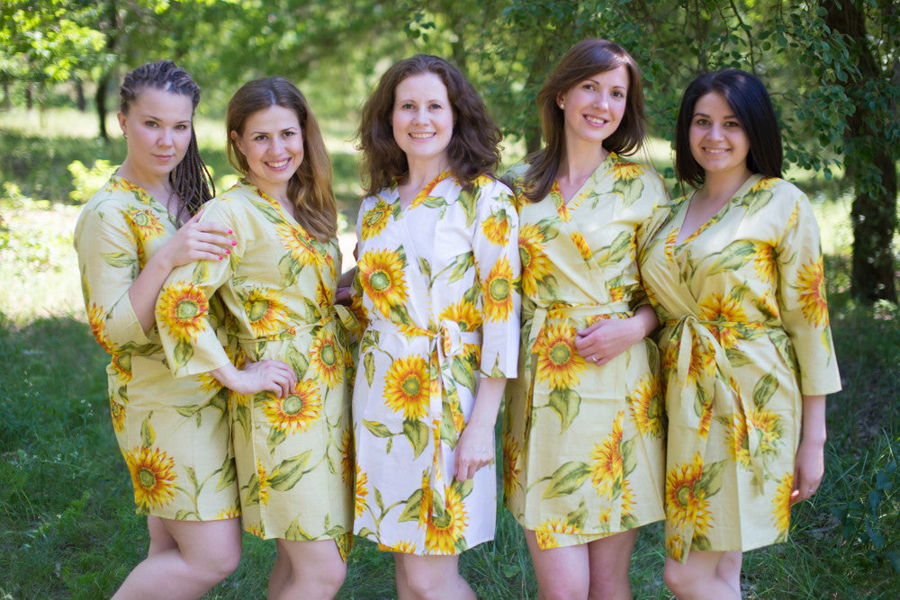 Cream Sunflower Robes for bridesmaids | Getting Ready Bridal Robes